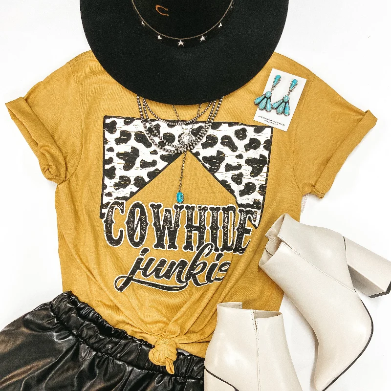 Last Chance Size Small & Large | Cowhide Junkie Short Sleeve Graphic Tee in Mustard Yellow