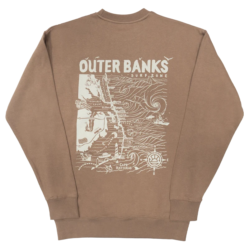 REAL Outer Banks Map Wmn's Crew Sweatshirt-Latte