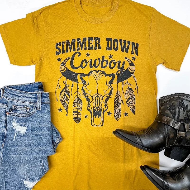 Simmer Down Cowboy Short Sleeve Graphic Tee in Mustard Yellow