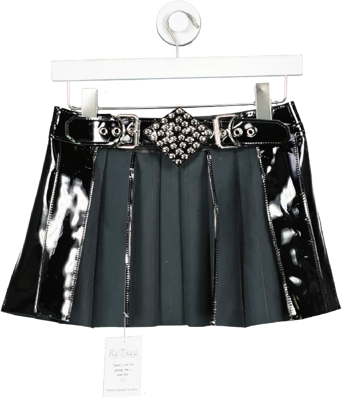 Black Open Front Pleated Mini Skirt UK XS