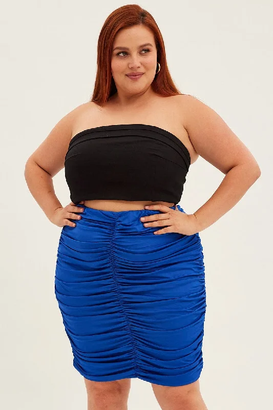 Blue Mini Skirt Ruched