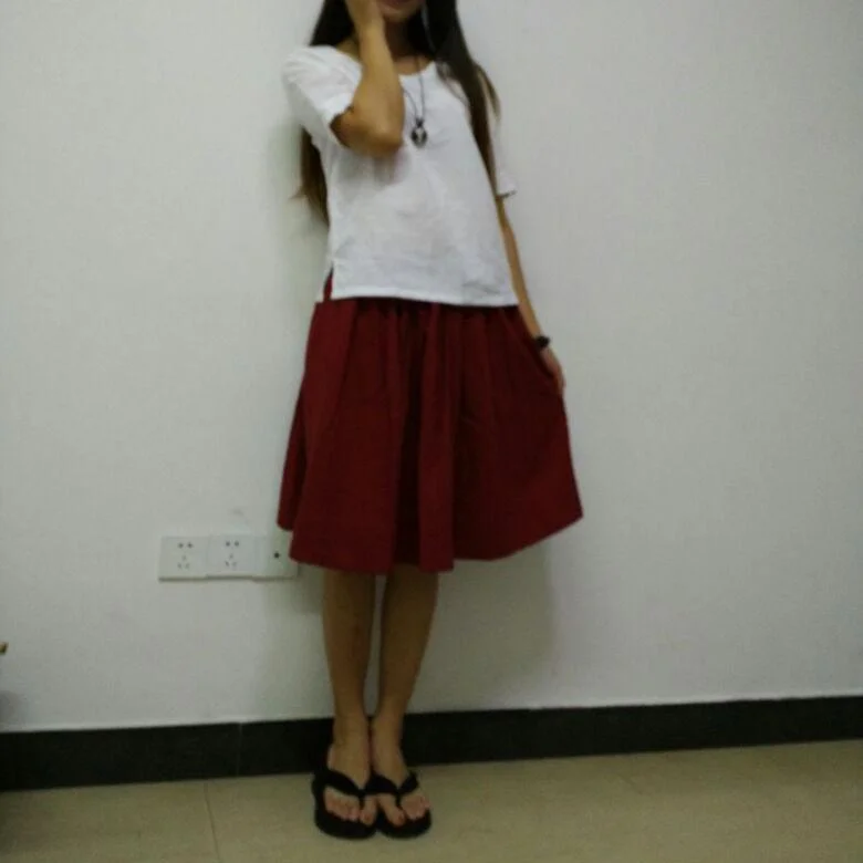 Burgundy linen short skirt summer linen skirts elastic waist