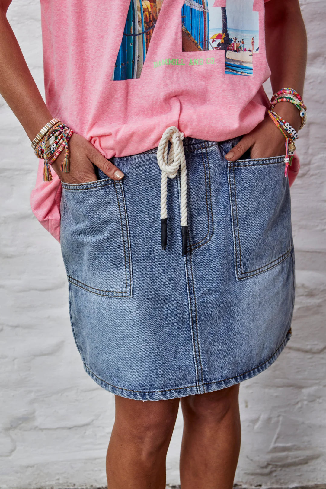 Draw Cord Denim Skirt