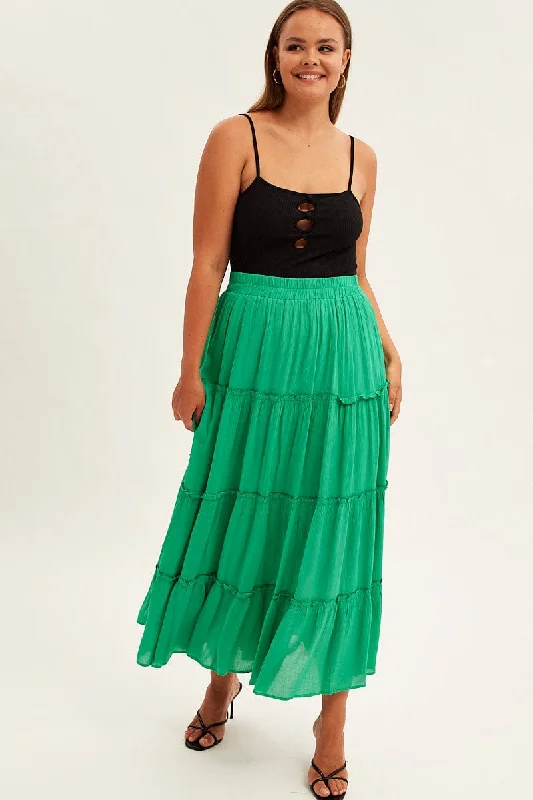 Green Tiered Maxi Skirt