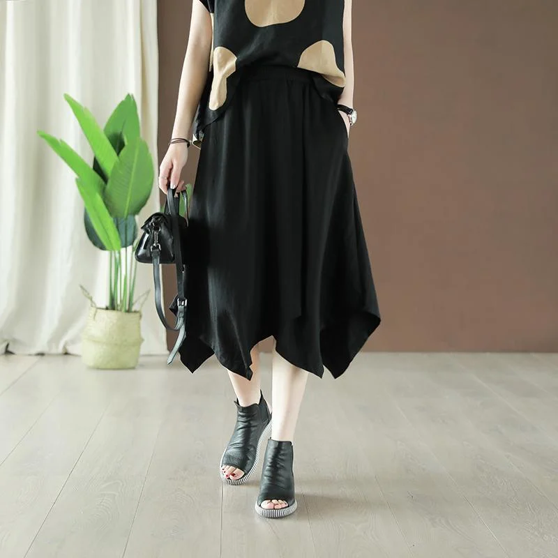 Handmade asymmetric Cotton black skirt summer