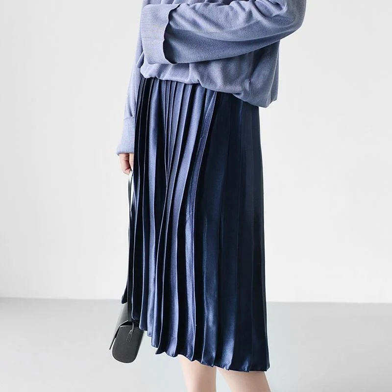 Navy maxi skirts causal pleated skirt Summer skirts ankle length