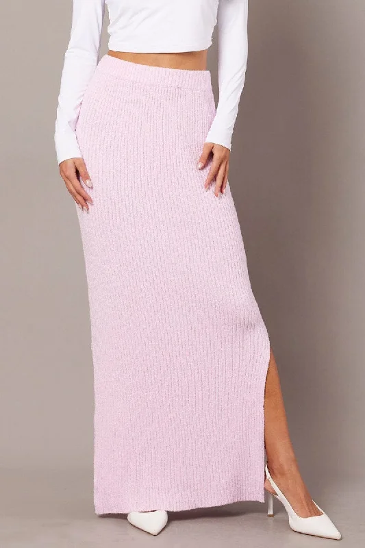 Pink Knit Skirt High Rise Midi