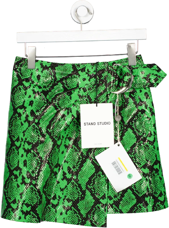 Stand Studio Green Kaya Snakeskin Print Wrap Skirt UK 8