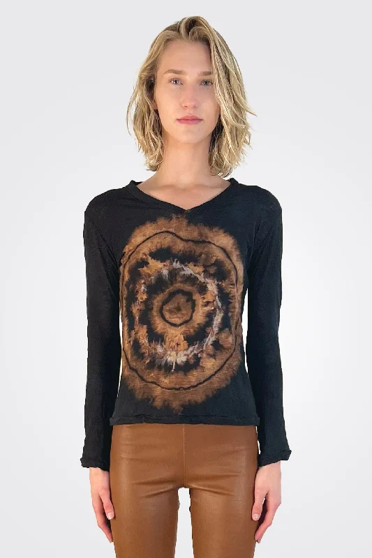 Fitted V Neck Long Sleeve Top - Fire Ring