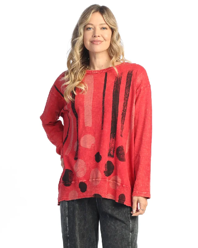 Jess & Jane "Drizzle" Mineral Washed Tunic Top w/ Slub Rib Contrast- M128-2032