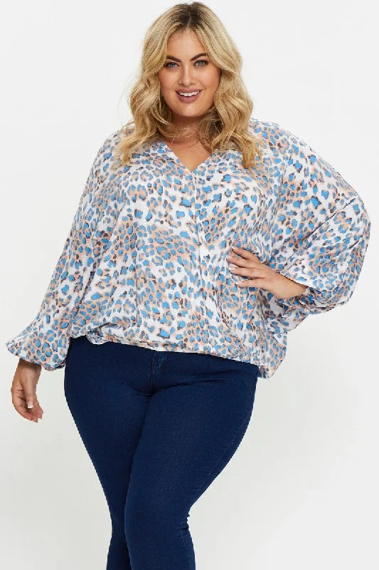 Print Plus Twist Front Long Sleeve Top