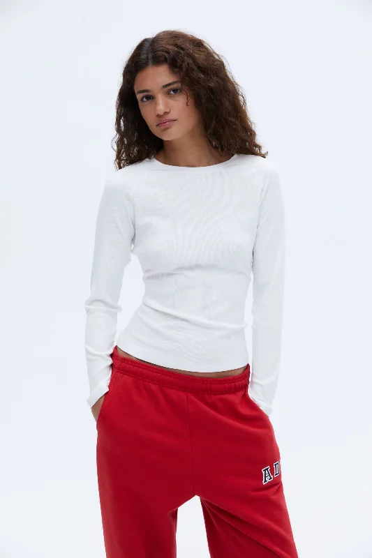 Rib Raglan Long Sleeve Top - White