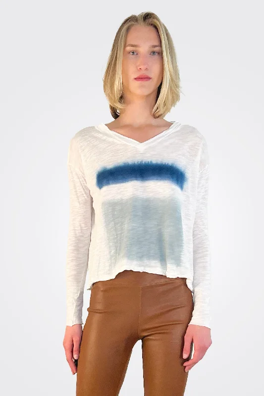 V Neck Long Sleeve Top - Cloud