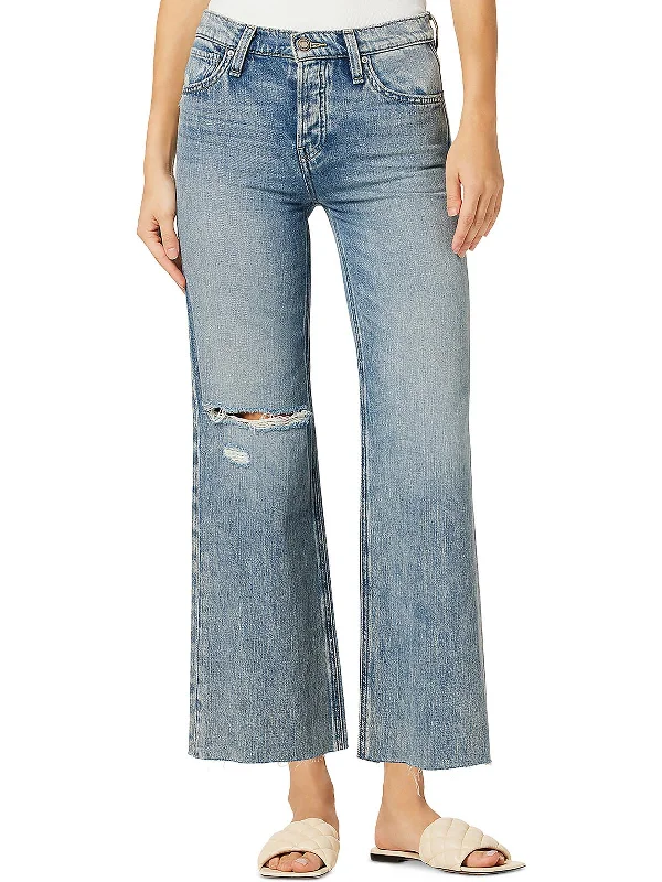 Womens High Rise Destroyed Wide Leg Jeans