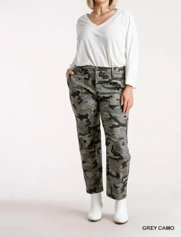 Camouflage Straight Leg Plus Pant In Grey