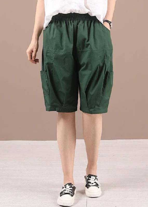 Green Regular High Waist Pockets Summer Shorts Pants