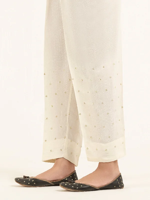 Embroidered Raw Silk Trousers(Pret)