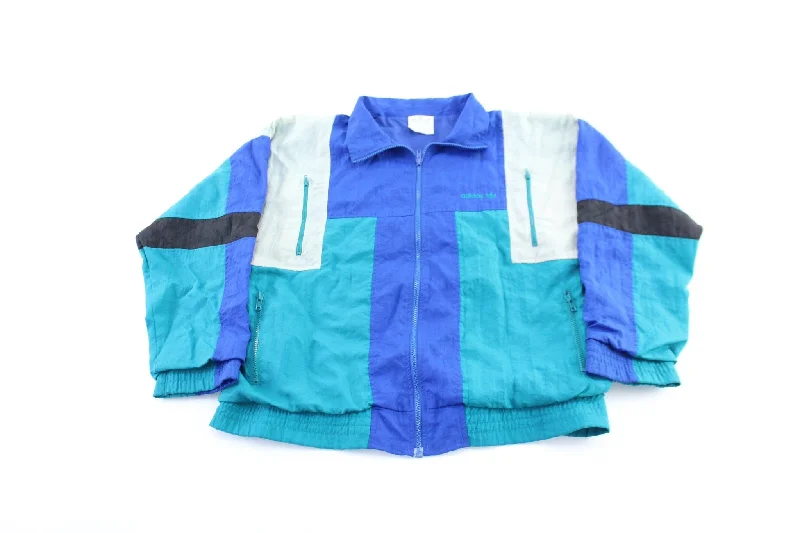 80's Adidas Embroidered Logo Teal, Blue, & White Zip Up Jacket