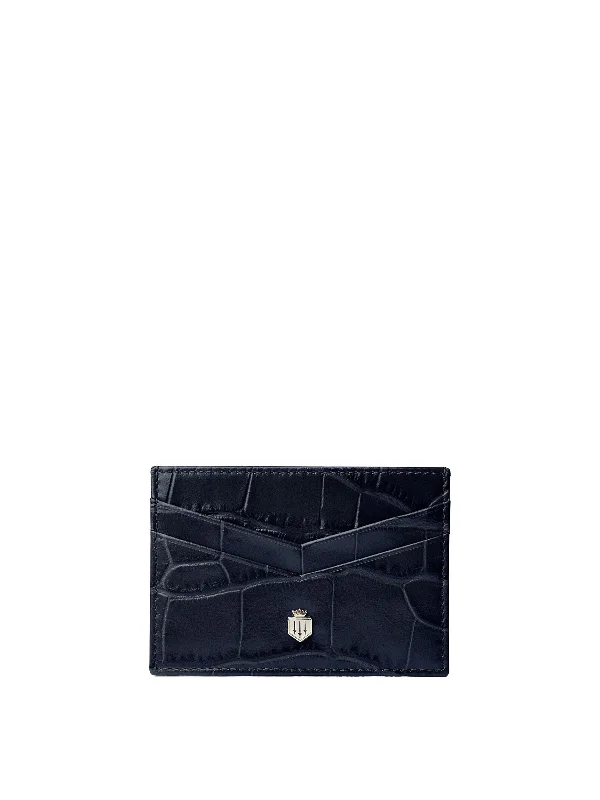 Signature Card Holder - Navy Croc Leather