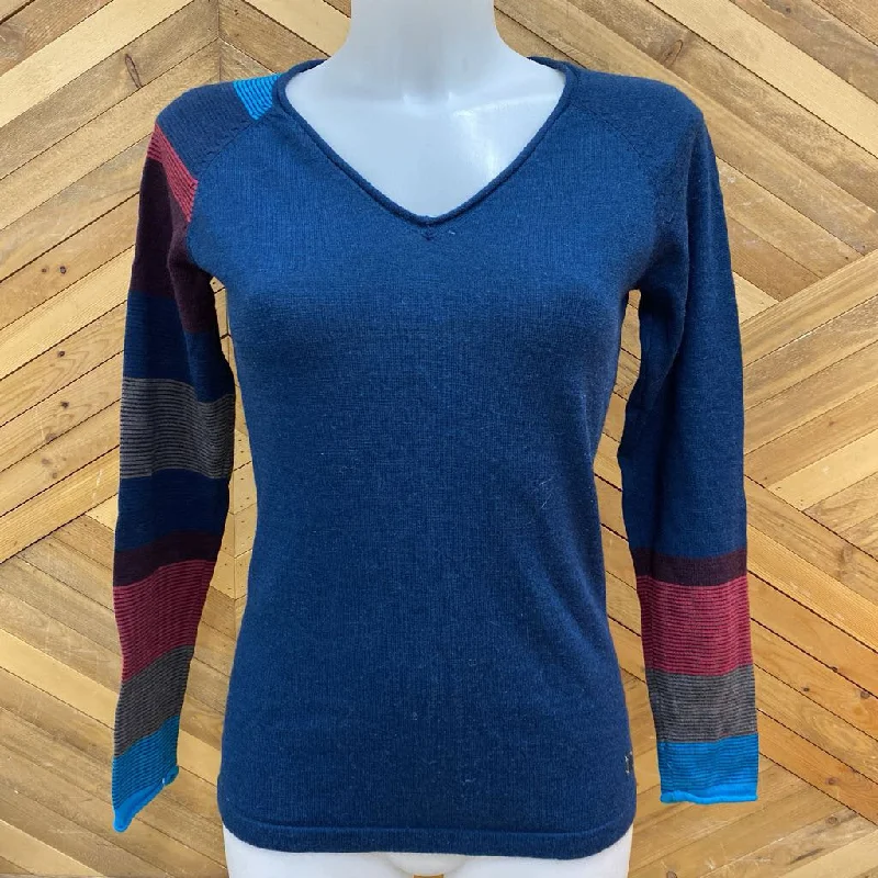 Smartwool- knit sweater- MSRP $125: navy/teal/red-women-SM