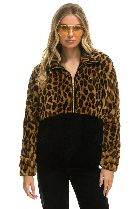 TEDDY UNISEX HALF ZIP COLOR BLOCK JACKET - CHEETAH