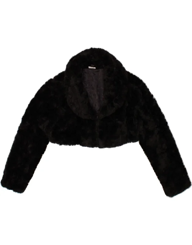 VINTAGE Womens Faux Fur Bolero Jacket UK 6 XS Black Polyacrylic