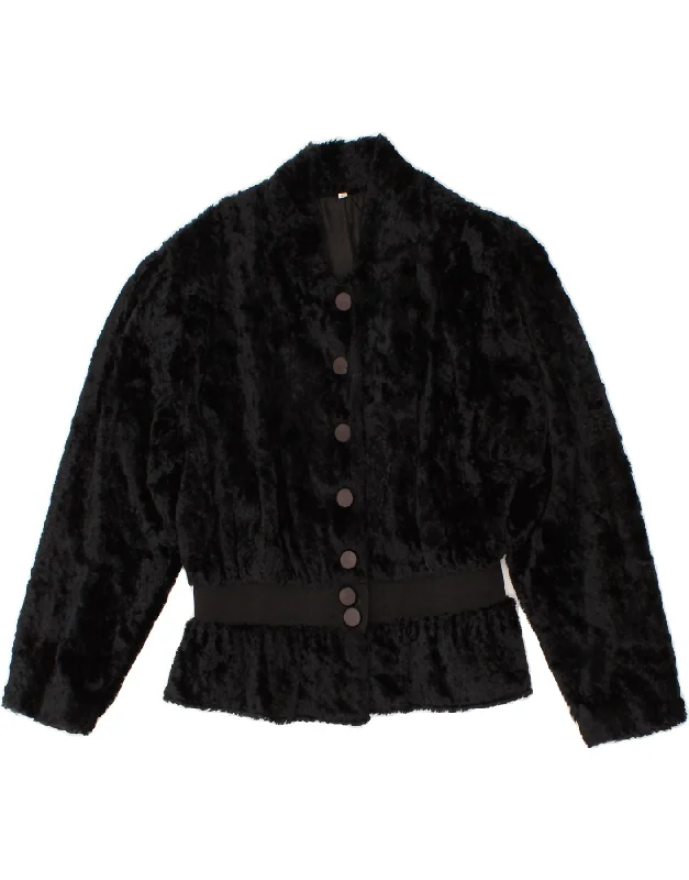 VINTAGE Womens Faux Fur Jacket IT 42 Medium Black