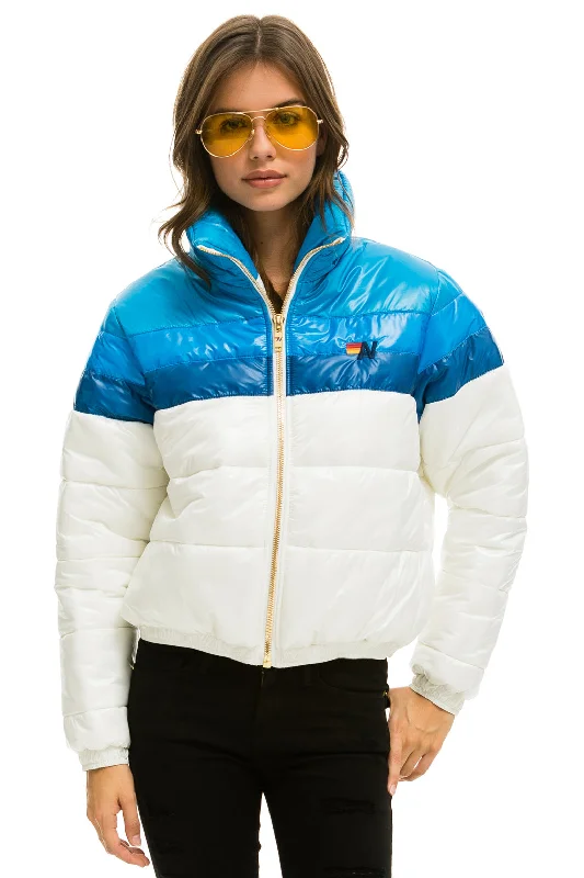 COLOR BLOCK LUXE APRES PUFFER JACKET -  GLOSSY WHITE DRESDEN