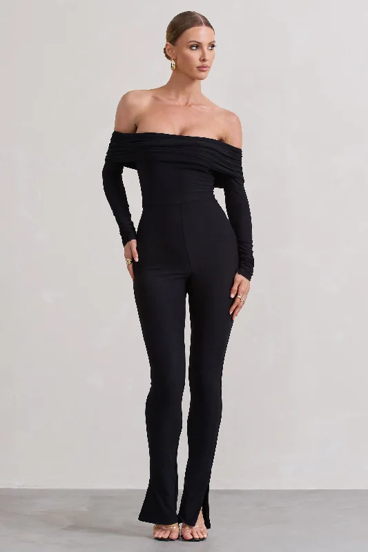 Destined | Black Bardot Slim-Leg Jumpsuit