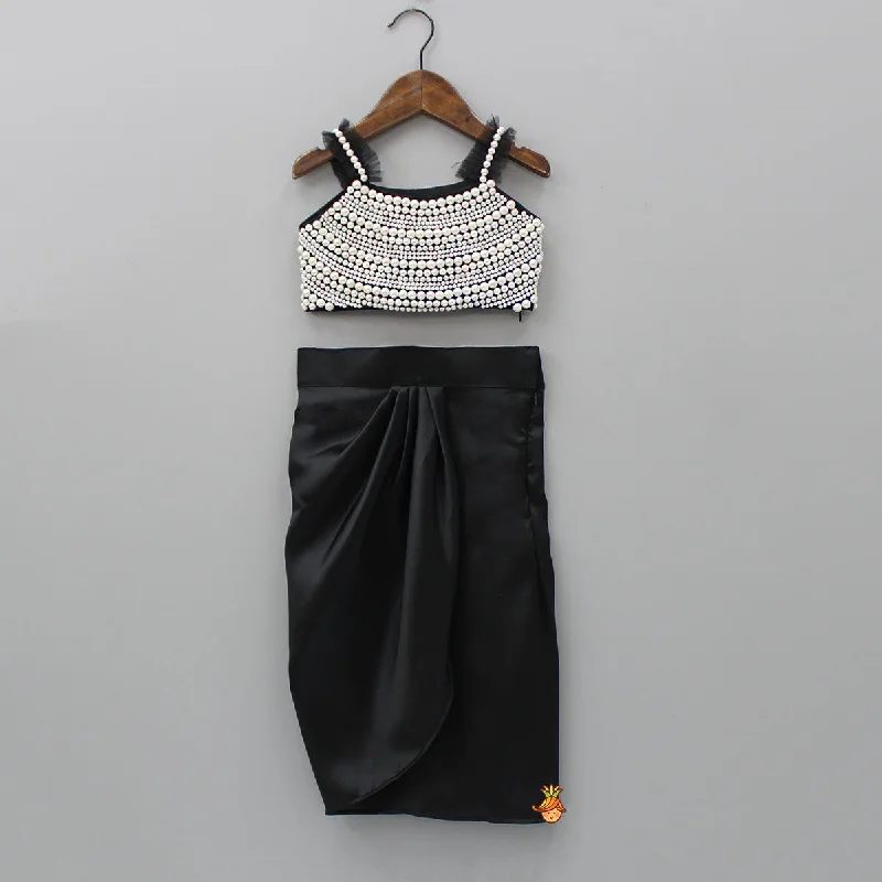 Heavy Yoke Embroidered Black Top And Dhoti Style Skirt