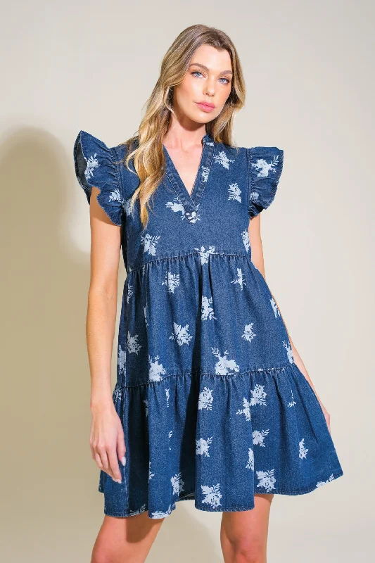 ROMANTICALLY ENTANGLED DENIM MINI DRESS