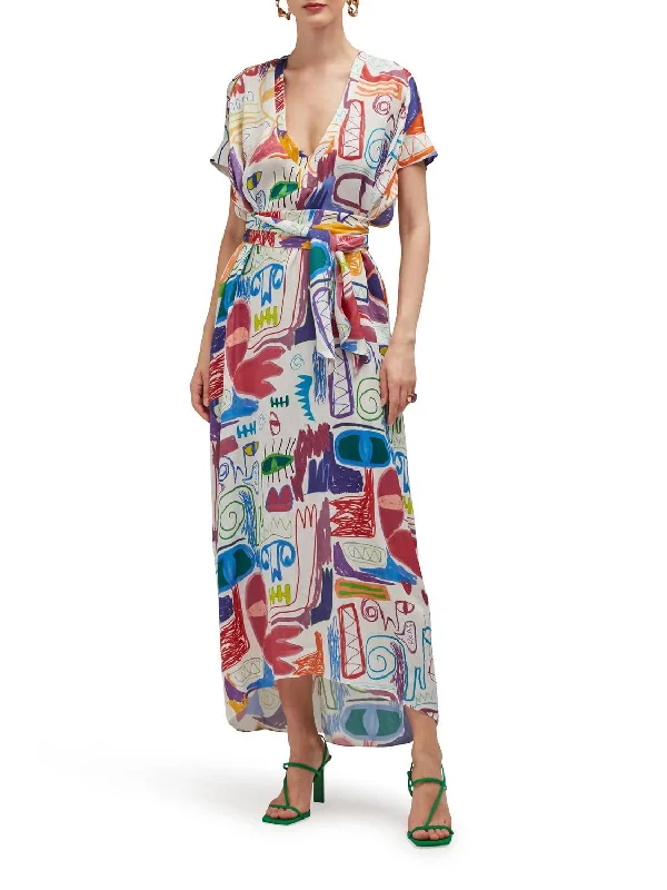 Joanna Silk Satin Maxi Dress In Abstract Courage