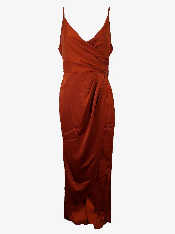 Showpo Rust Draped Pleated Evening Maxi Dress Size 10