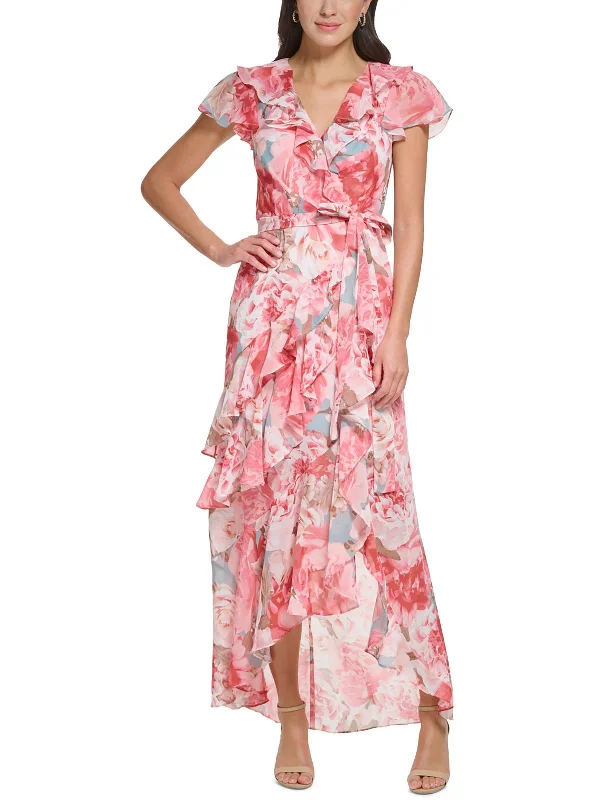 Womens Chiffon Floral Maxi Dress