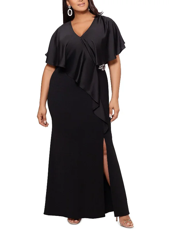 Womens Ruffled Embellished Maxi Dress