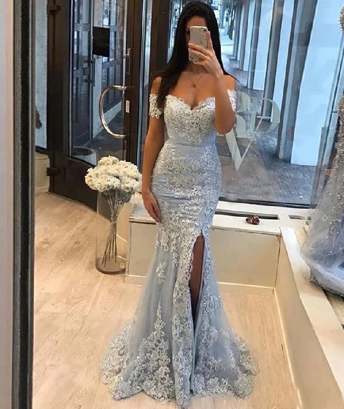 Long Mermaid Lace Prom Dresses Off Shoulder Evening Gown