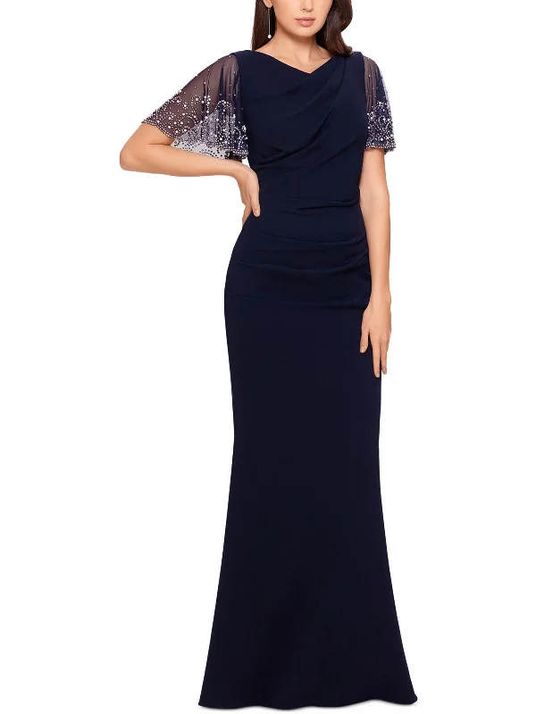 Petites Womens Knit Embellished Evening Dress