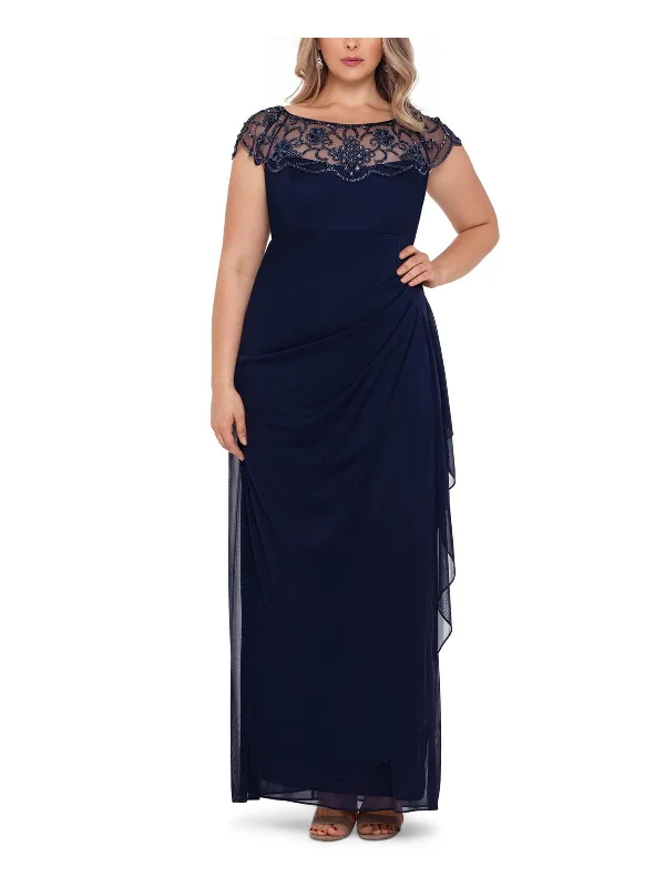 Plus Womens Embellished Ruched Evening Dress