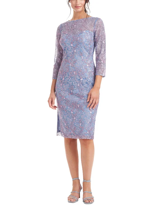 Plus Womens Embroidered Knee-Length Cocktail and Party Dress