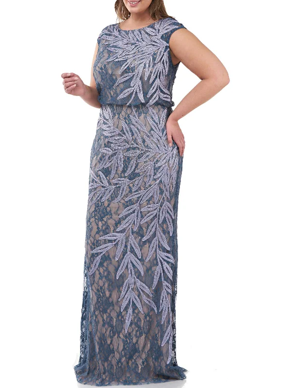 Plus Womens Lace Soutache Evening Dress