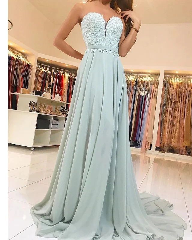 Sheath Lace Chiffon Sleeveless Prom Dresses Long Evening Gown