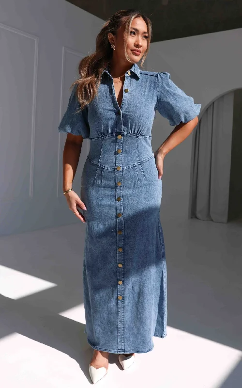 Sorrel Denim Maxi Dress - Blue