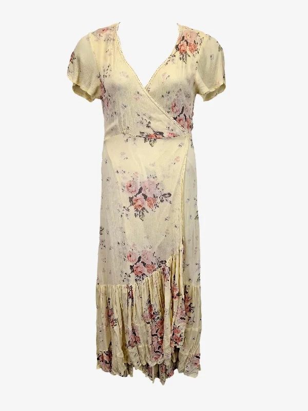 Tree of Life Pastel Floral Wrap Maxi Dress Size M