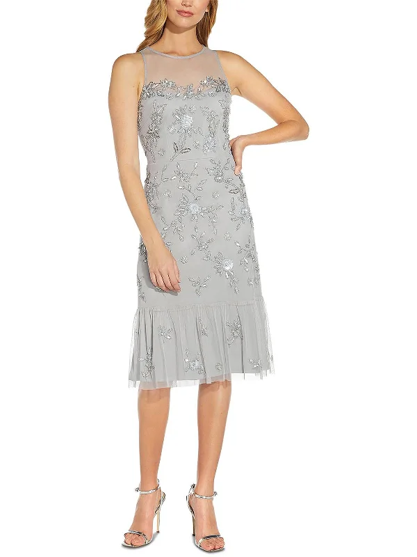 Womens Beaded Knee-Length Cocktail and Party Dress