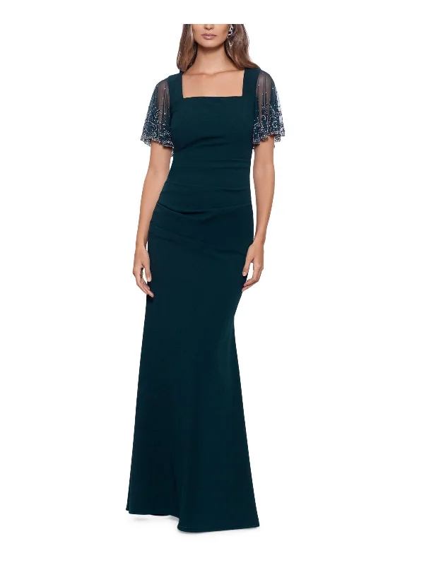 Womens Crepe Ruched Evening Dress