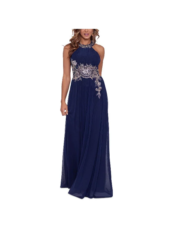 Womens Embellished Pleated Evening Dress