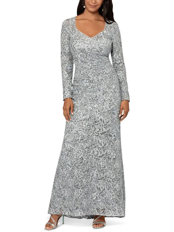 Womens Lace Sequined Evening Dress