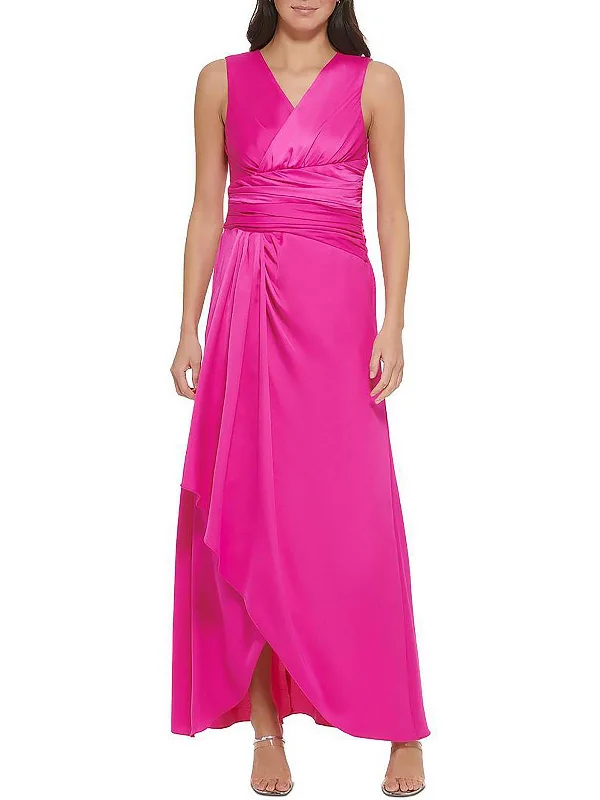 Womens Satin Ruched Evening Dress