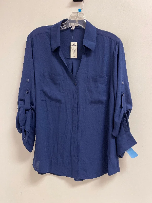 Blouse Long Sleeve By Express In Blue, Size: L