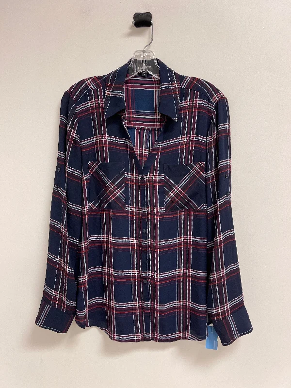 Blouse Long Sleeve By Express In Plaid Pattern, Size: L